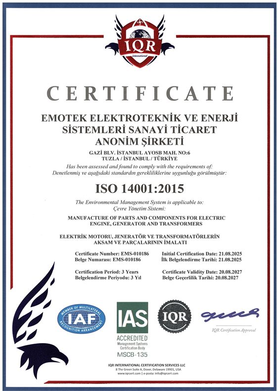 ISO 14001:2015 - Çevre Yönetim Sistemi | Emotek Elektroteknik ve Enerji Sistemleri San. Tic. A.Ş.