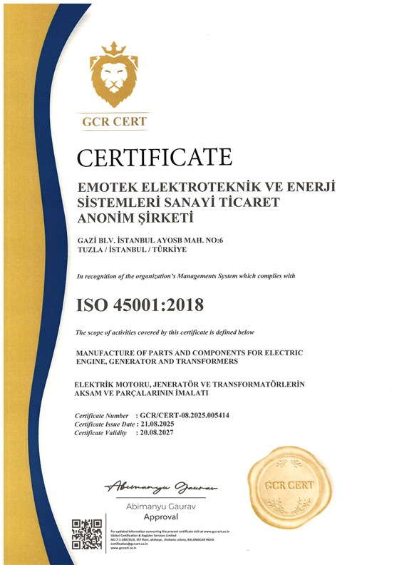 ISO 45001:2018 - İş Sağlığı ve Güvenliği Yönetim Sistemi | Emotek Elektroteknik ve Enerji Sistemleri San. Tic. A.Ş.